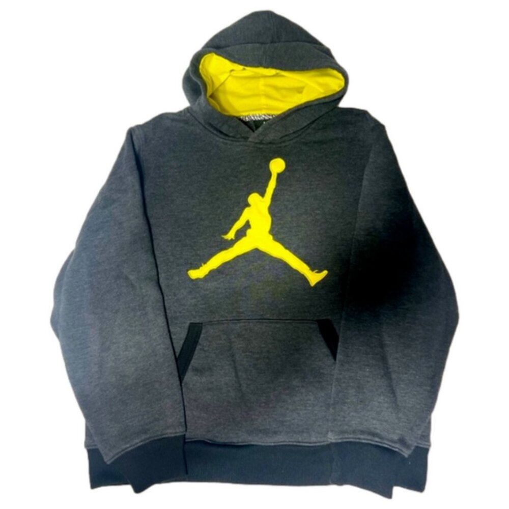 Nike Air Jordan Grey Black Yellow Youth Boys XL Basketball Activewear Hoodie